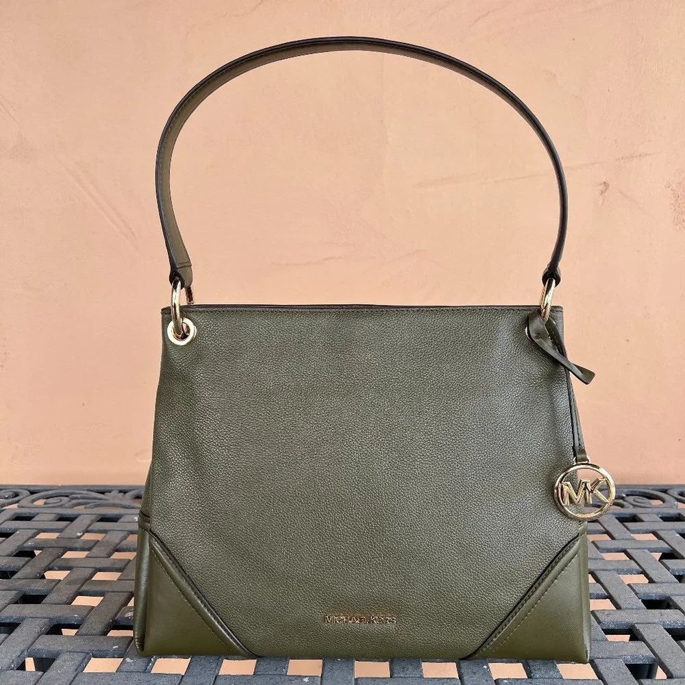 Michael Kors Nicole Medium Shoulder Tote Bag Green Duffle